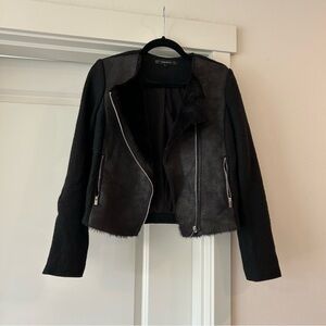 Zara trafaluc outerwear faux leather jacket faux fur lined small